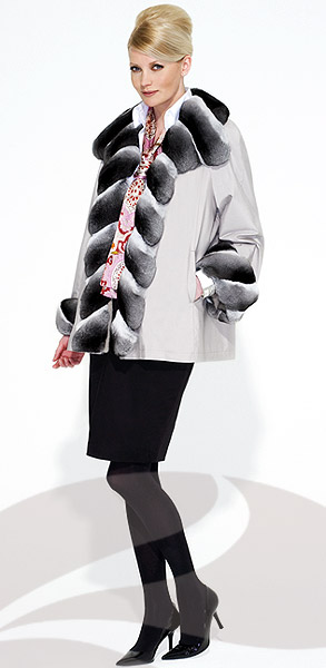 linnanen chinchilla trimmed gray silk coat