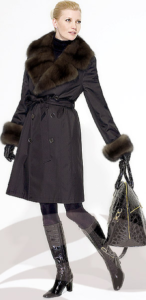 linnanen sable trimmed silk trench coat